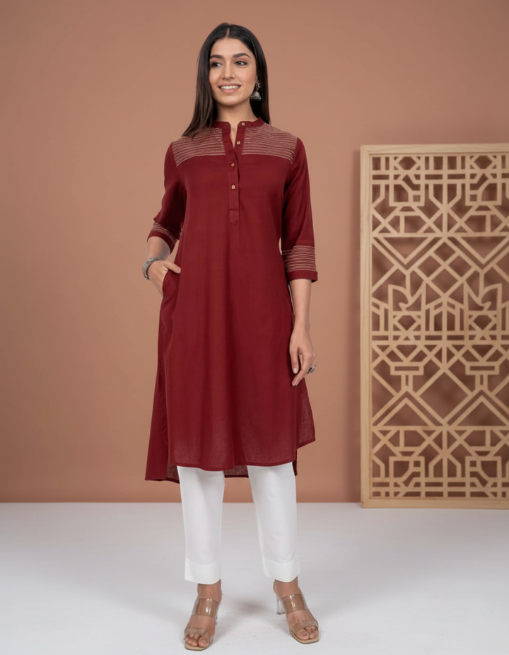 Maroon Straight Fit Kurta