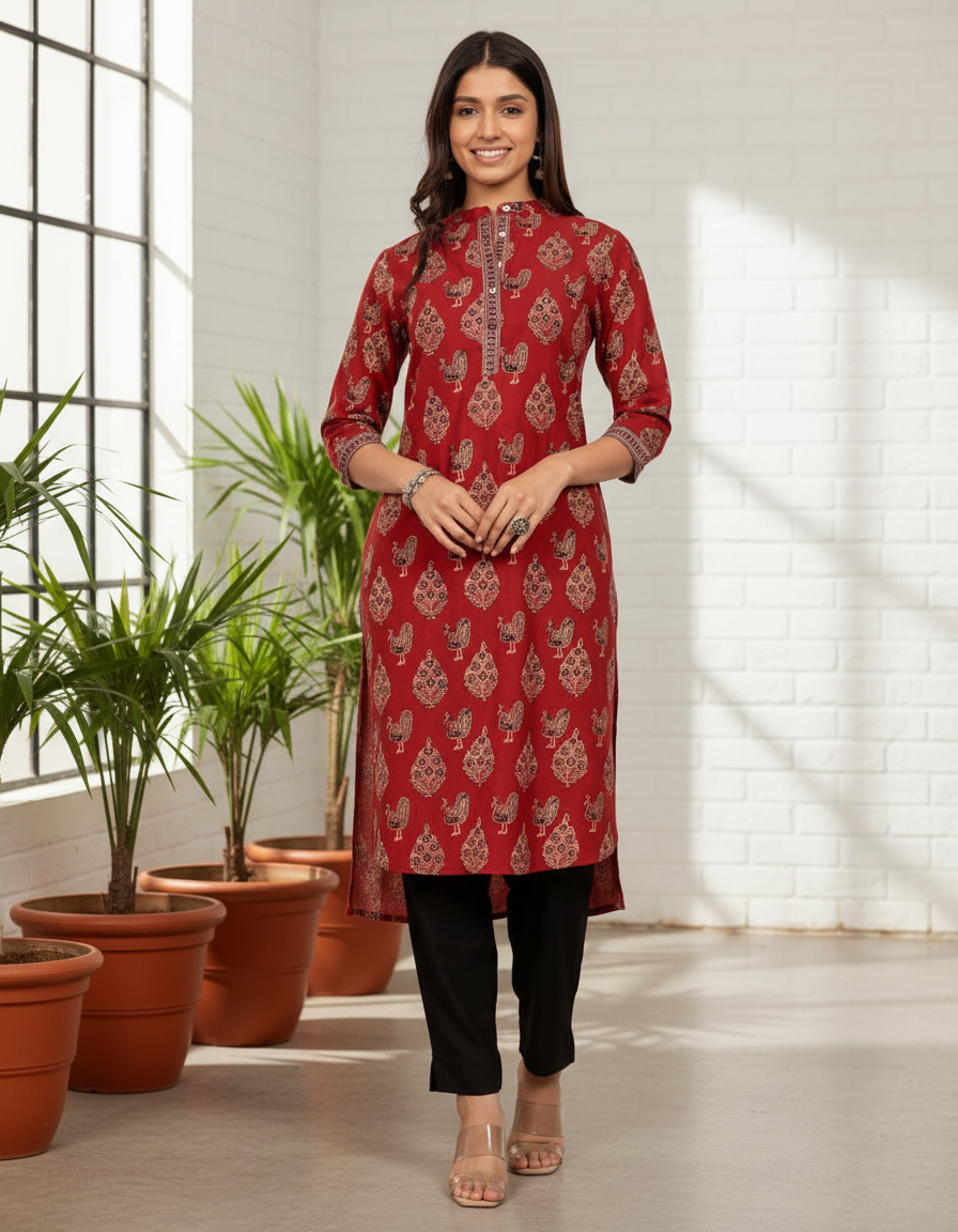 
                Maroon High Low Kurta
              