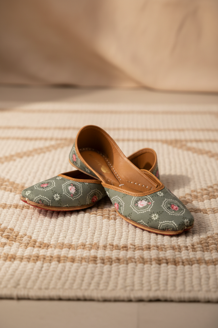 Sage Green floral Print Jutti