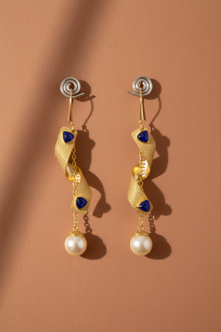 Spiral Pearl And Stone Hook Earrings