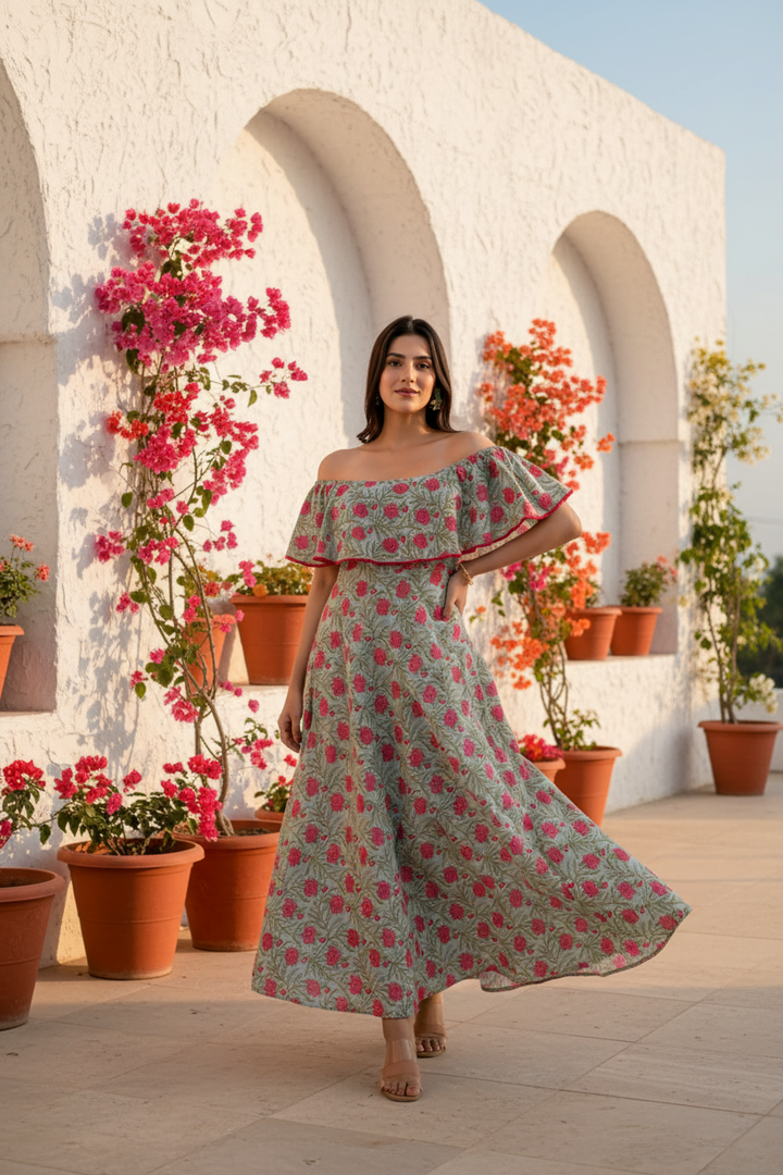 teal-blue-and-hot-pink-floral-printed-off-shoulder-long-dress