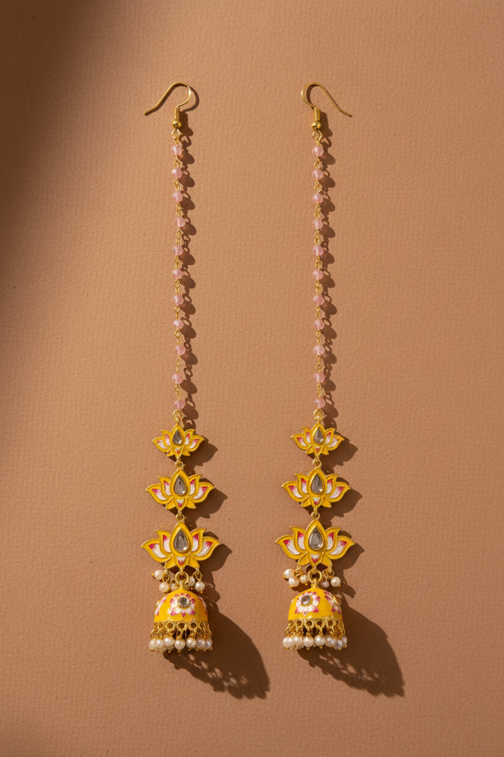 Three Layered Yellow Lotus Jhumki