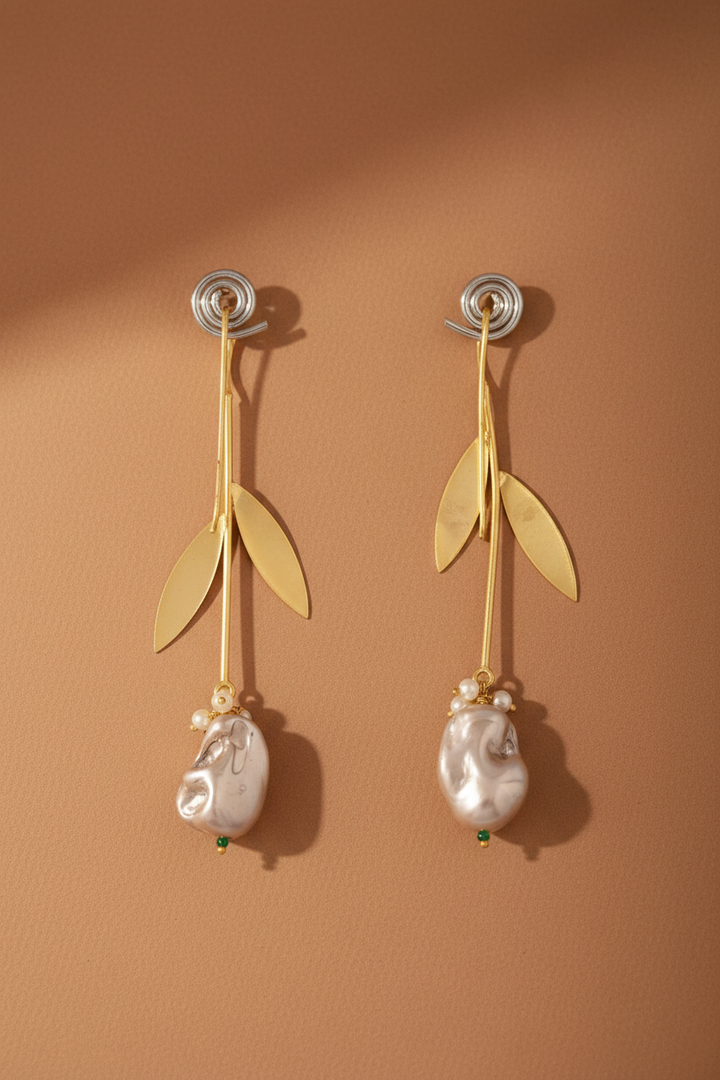 Tropical Leaf And Mother Of Pearl Earring