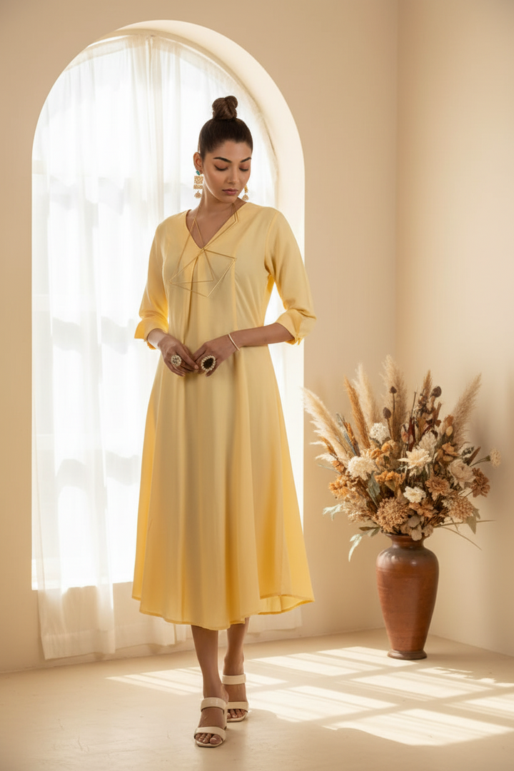 v-neck-yellow-dress