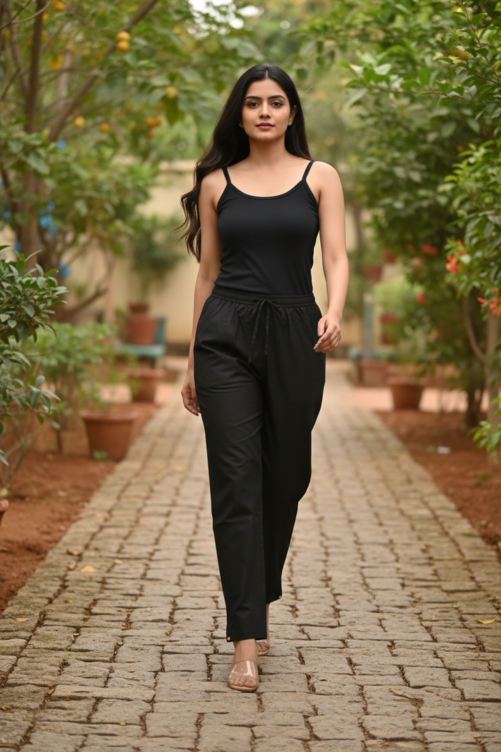 Black Cotton Pants for Women | Straight Fit | All-Day Comfort | Everyday Wear