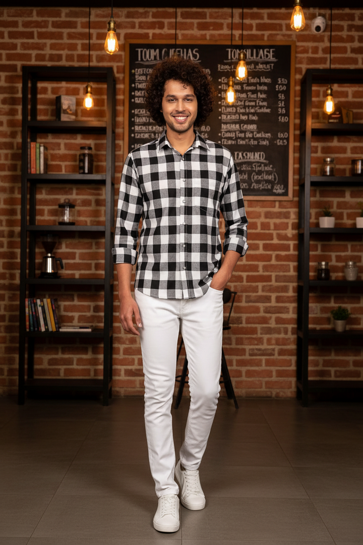 White And Black Check Shirt