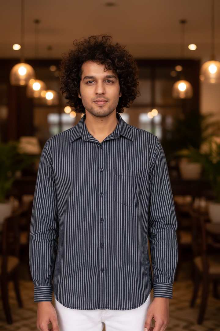 White And Navy Blue Striped Shirt