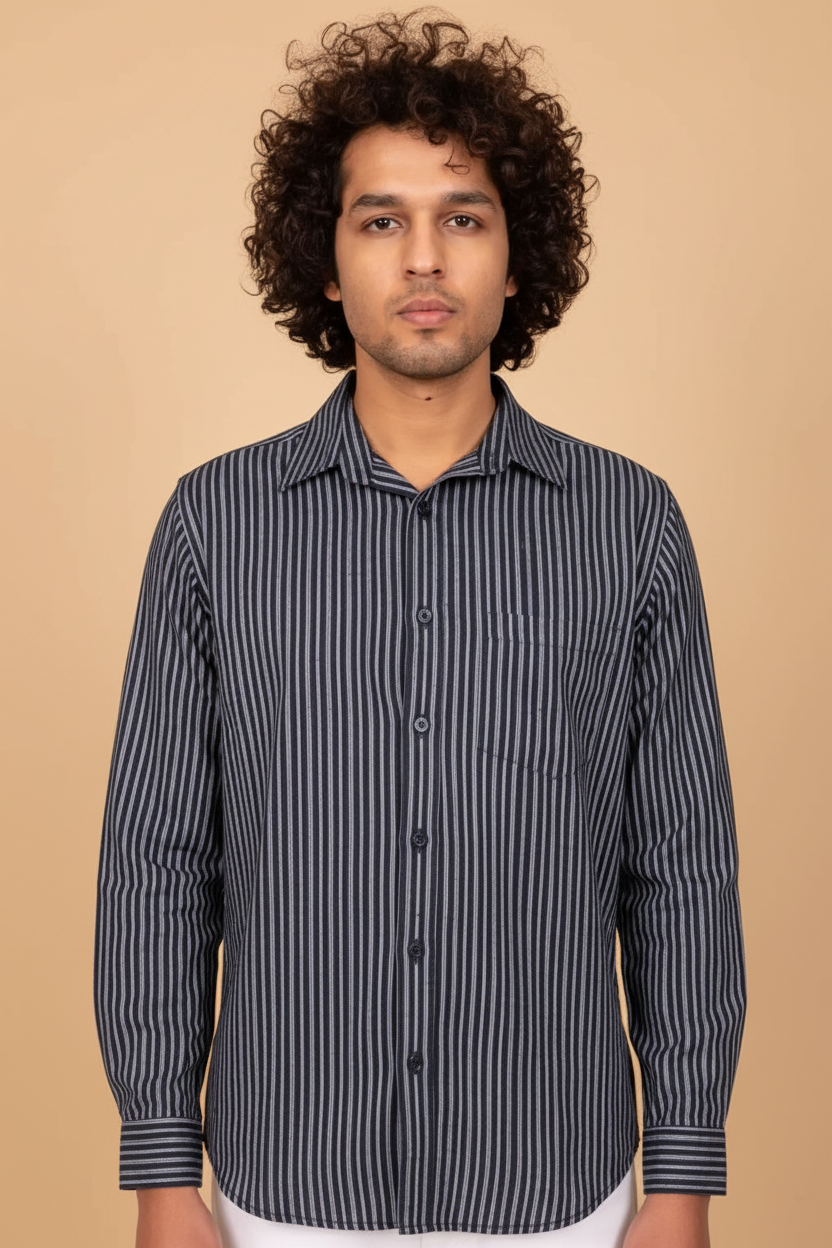 White And Navy Blue Striped Shirt