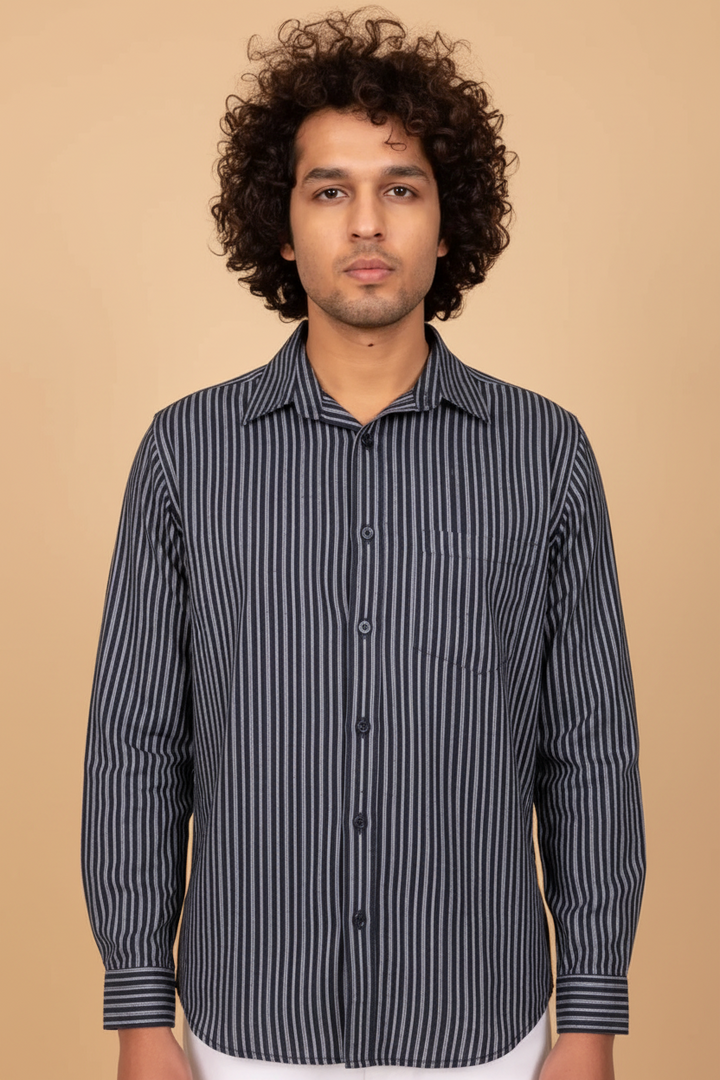White And Navy Blue Striped Shirt