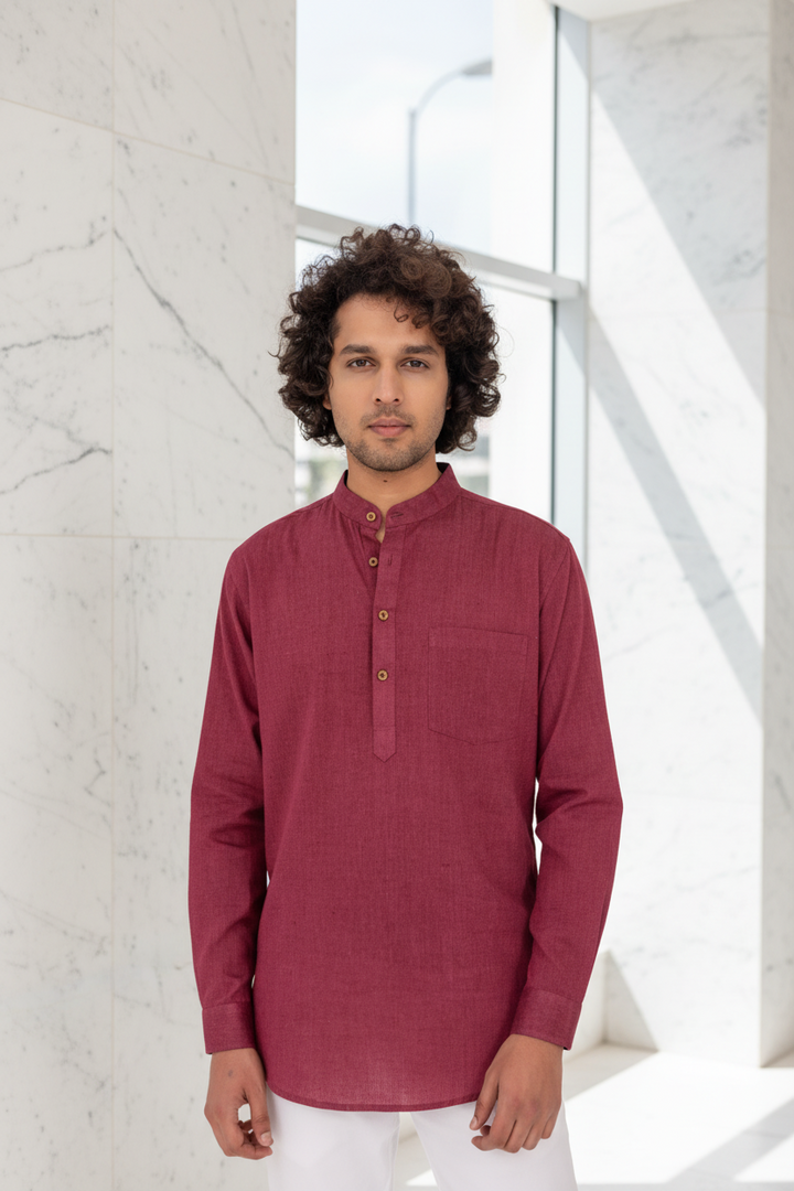 Wine Cross Color Cotton Kurta