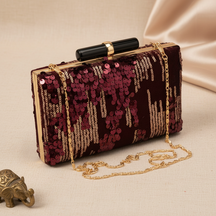 Wine and Gold Sequins Clutch