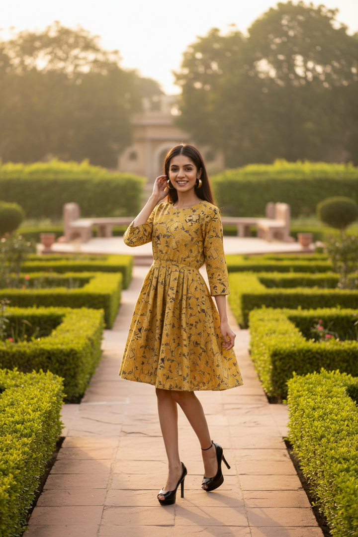 yellow-ajrakh-flared-dress