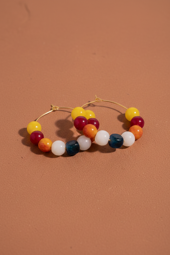 Yellow And Red Stones Balli Hoop
