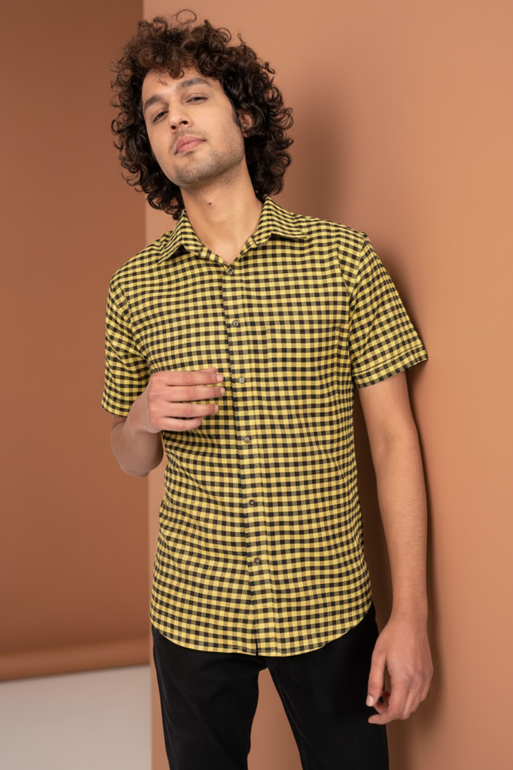 Yellow And Black Check Shirt