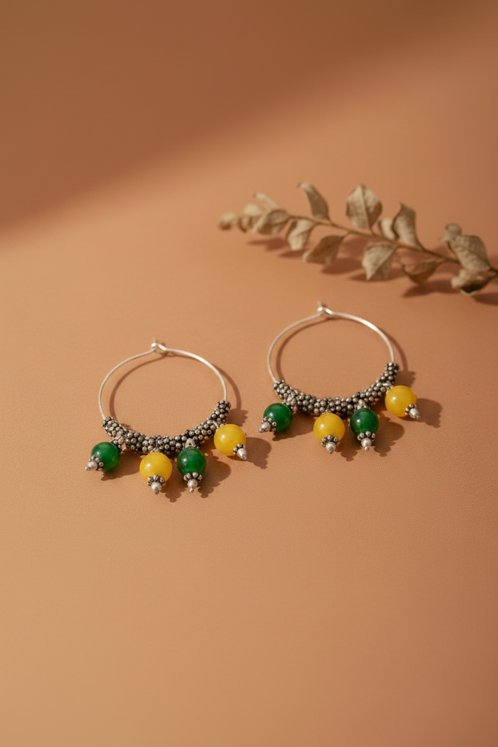 Yellow Green Beaded Dangler Hoop