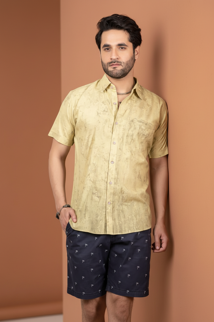 Yellow Hand Block Daboo Shirt