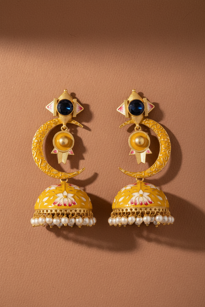 Yellow Moon Charm Jhumkis