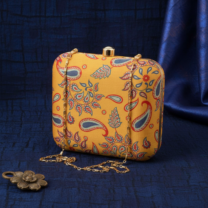 Yellow Paisley Print Silk Clutch