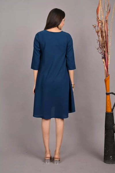 PRUSSIAN BLUE GEORGETTE FLAIRED DRESS
