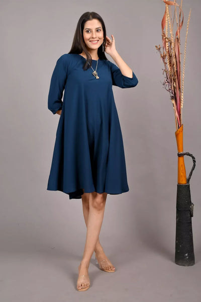 PRUSSIAN BLUE GEORGETTE FLAIRED DRESS