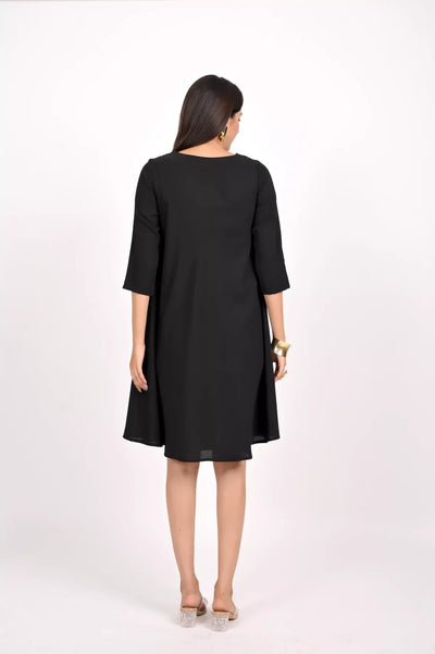 BLACK GEORGETTE FLAIRED DRESS